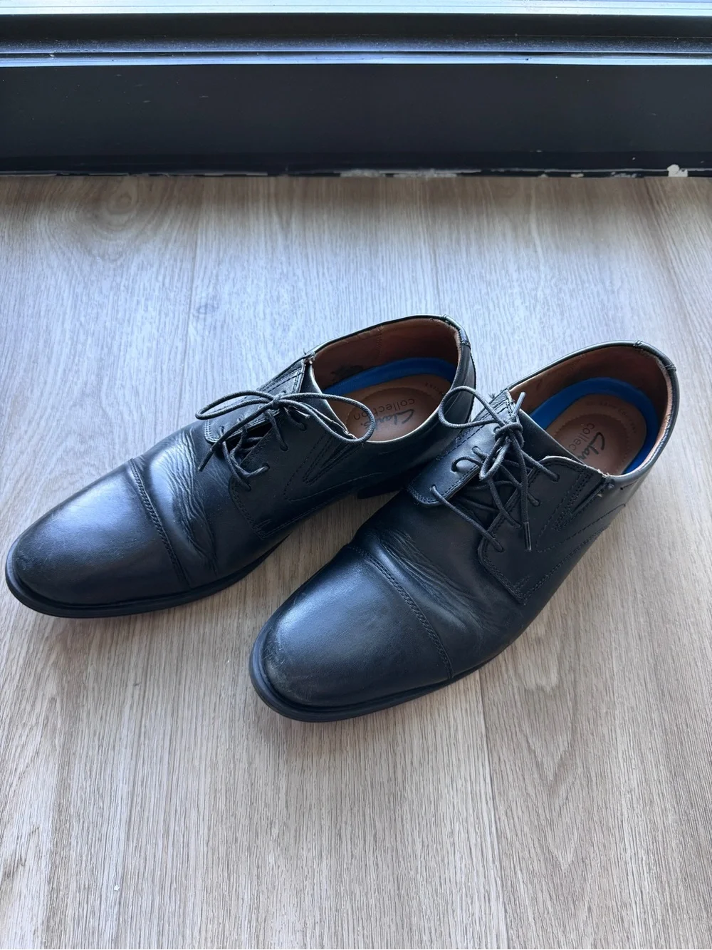 Clarks Black Leather Cap-Toe Derbys